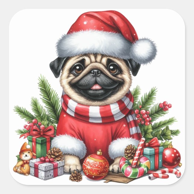 Festive Pug Stickers (Front)
