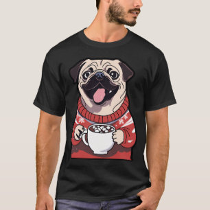 Festive Pug with Hot Cocoa in Christmas Sweater