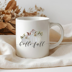 Festive Pumpkin Hello Fall Calligraphy Coffee Mug