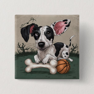 Festive Pup for Halloween: Spotted Dog Enjoying  15 Cm Square Badge