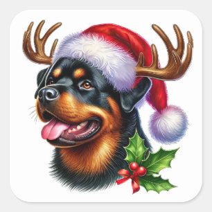 Festive Pup with Antler Style! Square Sticker