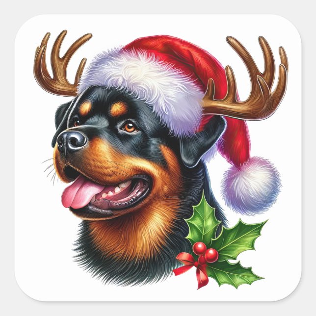 Festive Pup with Antler Style! Square Sticker (Front)
