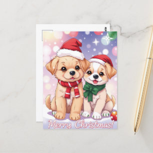 Festive Puppies with Holiday Cheer Christmas Postcard