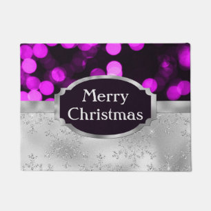 Festive Purple Bokeh & Silver Glitter Christmas Doormat