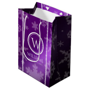 Festive Purple Foil Snowflakes Monogram Name Medium Gift Bag