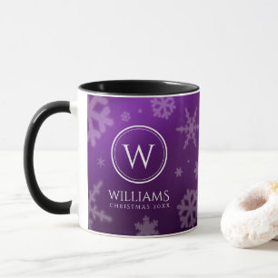 Festive Purple Foil Snowflakes Monogram Name Mug
