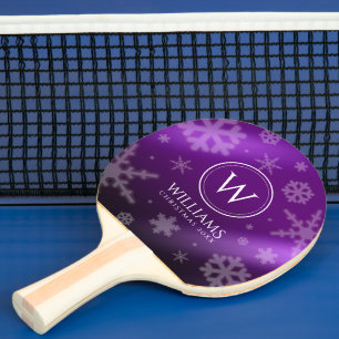 Festive Purple Foil Snowflakes Monogram Name Ping Pong Paddle