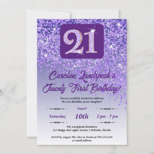 Festive Purple Glitter 21st Birthday Invitation