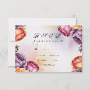 Festive Purple Orange and Red Roses Wedding RSVP Card