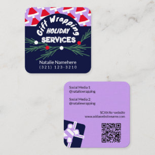 Festive Purple Professional Gift Wrap Service Square Business Card