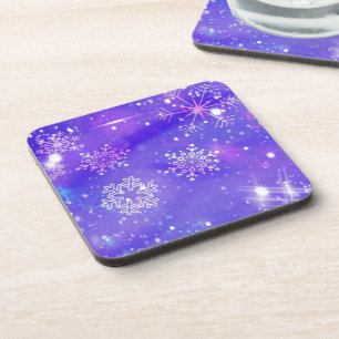 Festive Purple Snowflake Stars Christmas Party Coaster