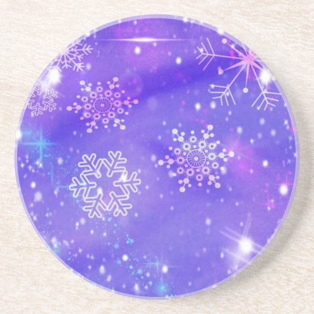 Festive Purple Snowflake Stars Christmas Party Coaster (Front)