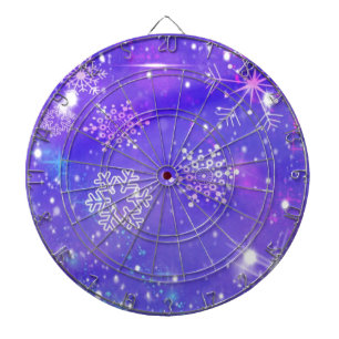 Festive Purple Snowflake Stars Christmas Party Dartboard