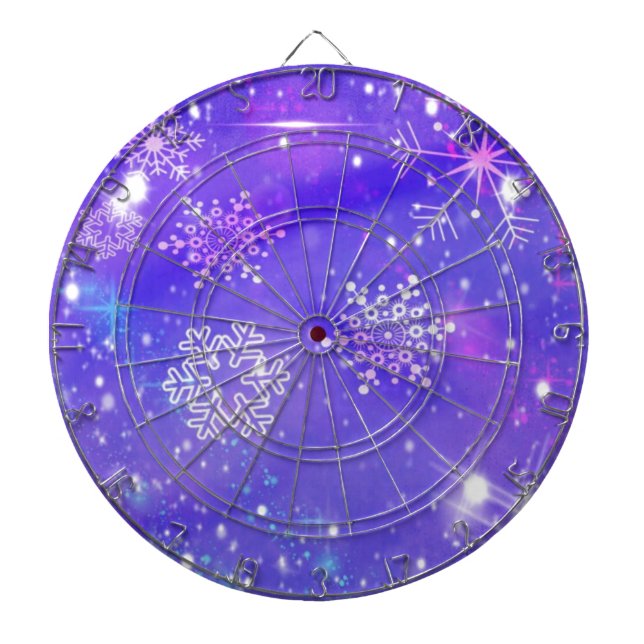 Festive Purple Snowflake Stars Christmas Party Dartboard (Front)