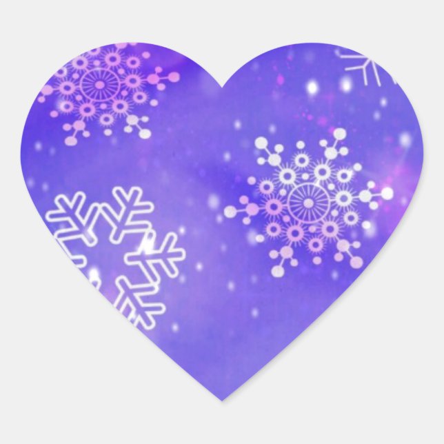 Festive Purple Snowflake Stars Christmas Party Heart Sticker (Front)