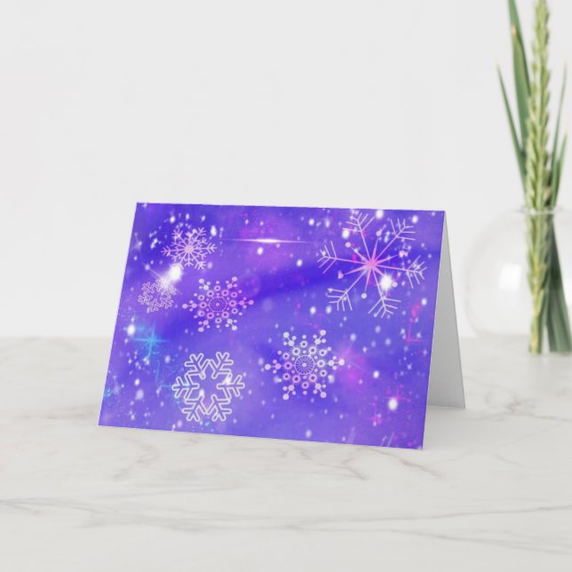 Festive Purple Snowflake Stars Christmas Party Holiday Card (Front)