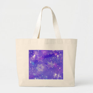 Festive Purple Snowflake Stars Christmas Party Large Tote Bag
