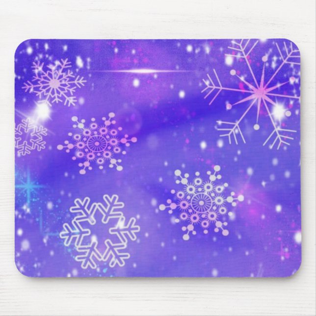 Festive Purple Snowflake Stars Christmas Party Mouse Mat (Front)