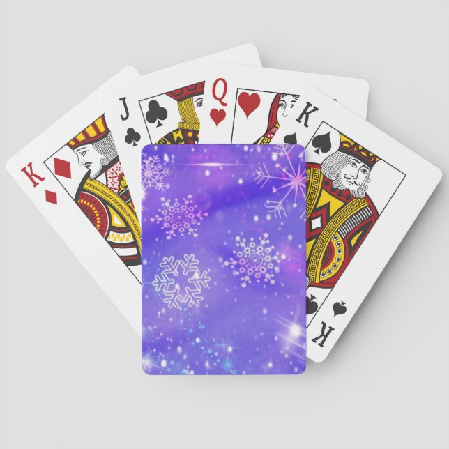 Festive Purple Snowflake Stars Christmas Party Playing Cards (Back)