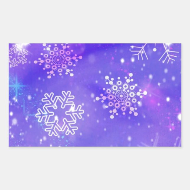 Festive Purple Snowflake Stars Christmas Party Rectangular Sticker (Front)