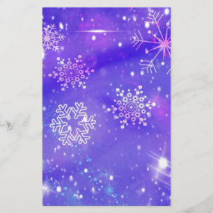 Festive Purple Snowflake Stars Christmas Party Stationery
