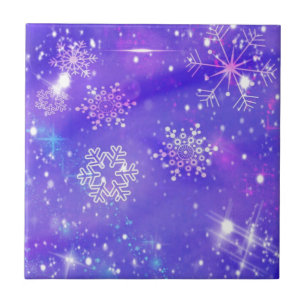 Festive Purple Snowflake Stars Christmas Party Tile