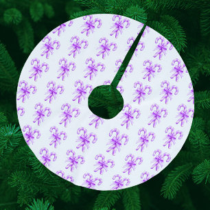 Festive Purple White Candy Cane Christmas  Brushed Polyester Tree Skirt