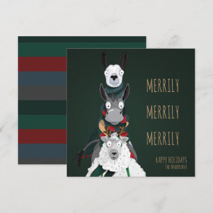 Festive Quirky Fun “Merrily Merrily Merrily” Green Holiday Card