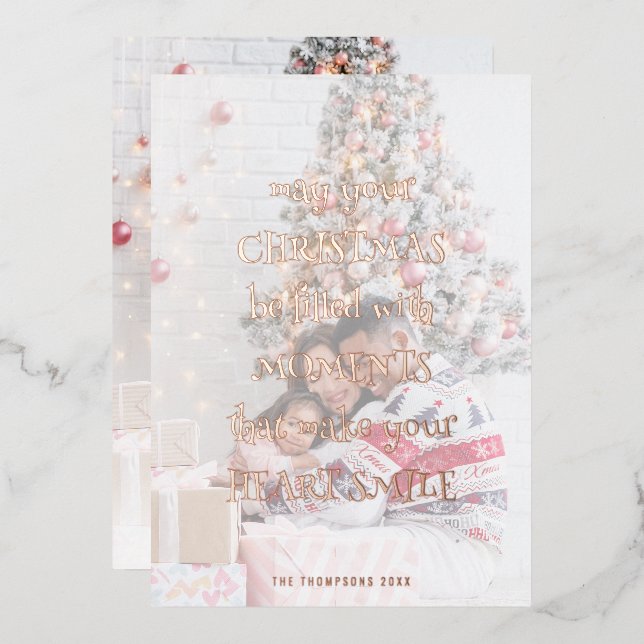 Festive Quote Photo Overlay Christmas Luxury Foil Holiday Card (Front/Back)