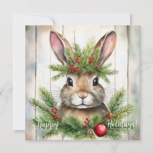 Festive Rabbit Christmas Holiday Card (Front)
