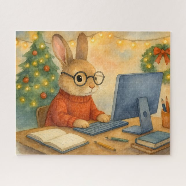 Festive Rabbit Studying Jigsaw Puzzle (Horizontal)