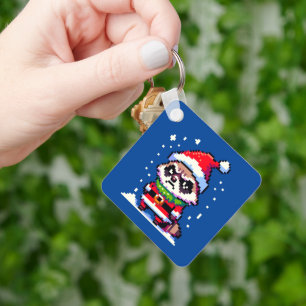 Festive Raccoon Charm - Christmas Humor Art Key Ring