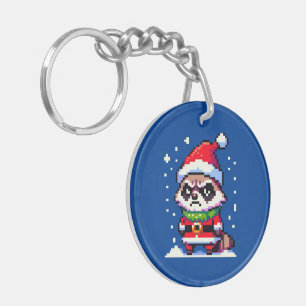 Festive Raccoon Charm - Christmas Humor Art Key Ring