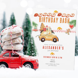 Festive Race Car Gingerbread Christmas Birthday Invitation