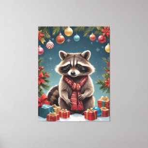  Festive Racoon in Christmas Lights Canvas Print