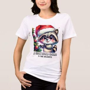 Festive racoon spreading holiday joy Tri-Blend shirt