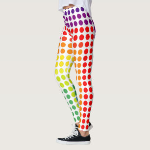 Festive Rainbow of Colour Large Polka Dots on WHIT Leggings