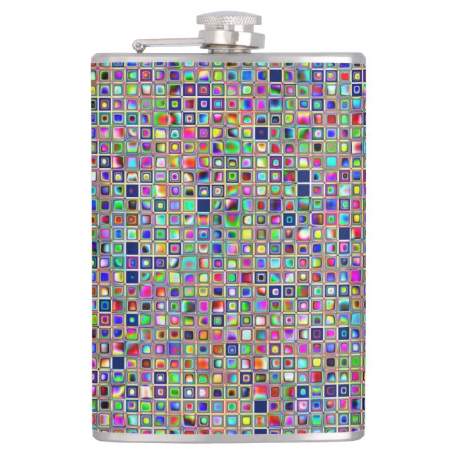 Festive Rainbow Textured Mosaic Tiles Pattern Hip Flask (Front)