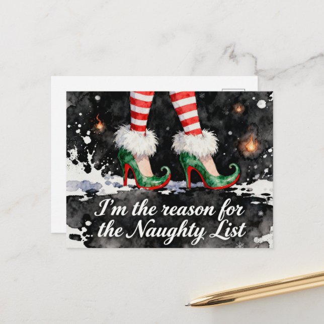 Festive Reason for the Naughty List Elf  Legs Holiday Postcard (Front/Back In Situ)