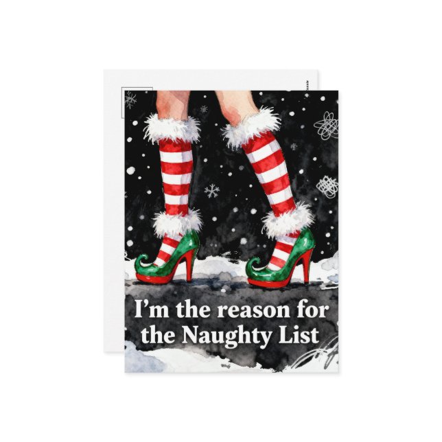 Festive Reason for the Naughty List Legs in Shoes Holiday Postcard (Front/Back In Situ)
