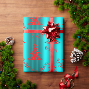 Festive Red and Aqua Be Merry Christmas Wrapping Paper