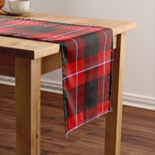 Festive Red and Black Tartan Plaid Short Table Runner