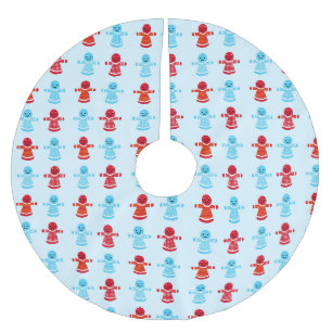 Festive red and blue cheer gingerbread pattern brushed polyester tree skirt
