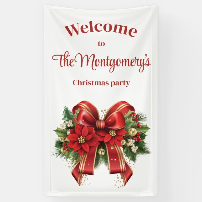 Festive Red and Gold Christmas Bow Banner (Vertical)