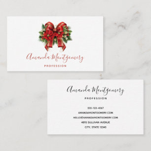 Festive Red and Gold Christmas Bow Business Card