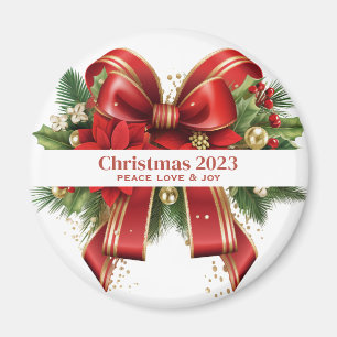 Festive Red and Gold Christmas Bow Magnet