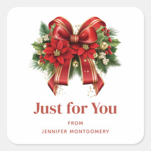 Festive Red and Gold Christmas Bow Square Sticker