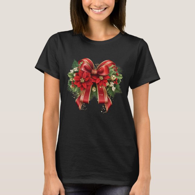 Festive Red and Gold Christmas Bow T-Shirt (Front)