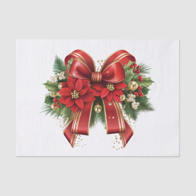  Festive Red and Gold Christmas Bow Tissue Paper (Front)