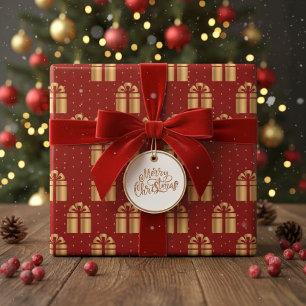 Festive Red And Gold Christmas Presents Wrapping Paper
